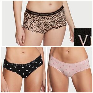 NWT 3 VS cotton leopard boy short & polka dot seamless hip hugger panties